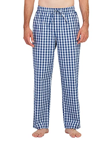 LAPASA Herren Schlafanzughose Karierte Pyjamahose, Long Relaxhose Loungehose Freizeithose M38 Warm, Baumwolle: Blau + Weiß kariert, Large von LAPASA