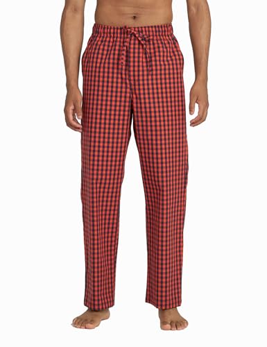 LAPASA Herren Schlafanzughose Karierte Pyjamahose, Long Relaxhose Loungehose Freizeithose M38 Warm, Baumwolle: Rot+Navy Blau kariert, X-Large von LAPASA