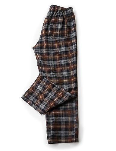 LAPASA Herren Schlafanzughose Karierte Pyjamahose, Long Relaxhose Loungehose Freizeithose M39 Wärmer, Baumwollflanell: Braun + Graumeliert, XX-Large von LAPASA