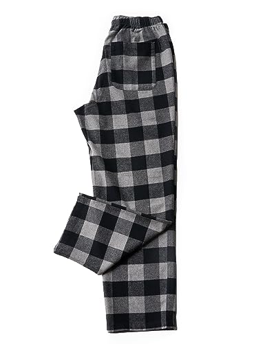 LAPASA Herren Schlafanzughose Karierte Pyjamahose, Long Relaxhose Loungehose Freizeithose M39 Wärmer, Baumwollflanell: Schwarz + Graumeliert, X-Small von LAPASA