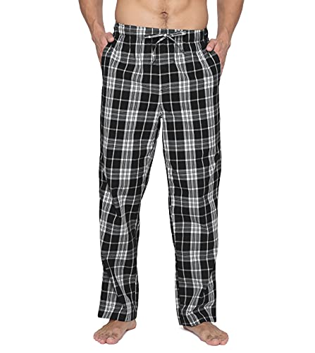 LAPASA Herren Schlafanzughose karierte Pyjamahose, Long Relaxhose Loungehose Freizeithose M38 Warm, Baumwolle:schwarz + Weiß, Large von LAPASA