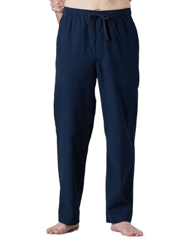 LAPASA Herren Schlafanzughose karierte Pyjamahose, Long Relaxhose Loungehose Freizeithose M39 Wärmer, Baumwollflanell: Navy blau, XS von LAPASA
