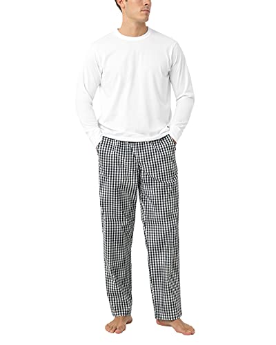 LAPASA Herren Schlafanzugset Baumwolle Hose Oberteil Pyjamaset M108, M108: Weiß + Weißblau, L von LAPASA