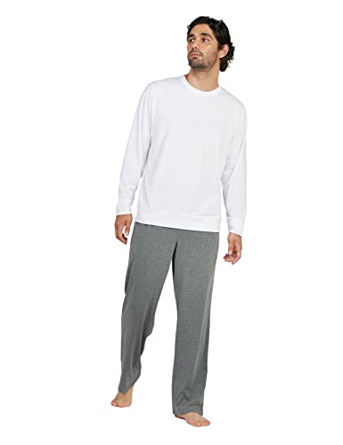 LAPASA Herren Schlafanzugset Pyjama-Set Hose Oberteil (M, Set: Weißes Top + Graumelierte Hose) von LAPASA
