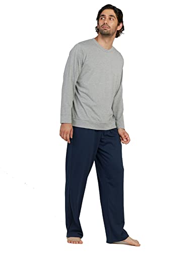 LAPASA Herren Schlafanzugset Pyjama-Set Hose Oberteil (S, Set: Oberteil in Grau meliert + Navy Blau Hose) von LAPASA