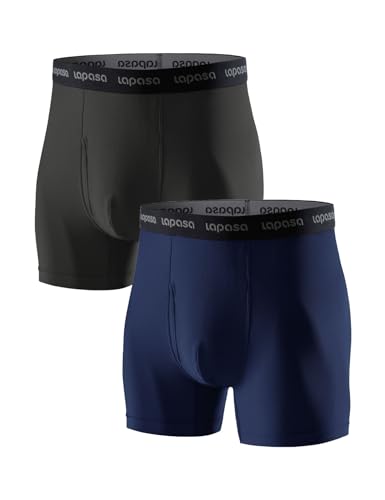 LAPASA Herren Sportunterhosen 2er Pack, Schnelltrocknende Funktionsunterwäsche Activewear Boxershorts, S, Dunkelgrau, Navy blau von LAPASA