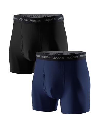 LAPASA Herren Sportunterhosen 2er Pack, Schnelltrocknende Funktionsunterwäsche Activewear Boxershorts, S, Schwarz+Dunkelblau von LAPASA
