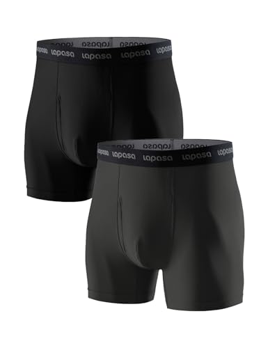 LAPASA Herren Sportunterhosen 2er Pack, Schnelltrocknende Funktionsunterwäsche Activewear Boxershorts, XXL, Schwarz+Dunkelgrau von LAPASA