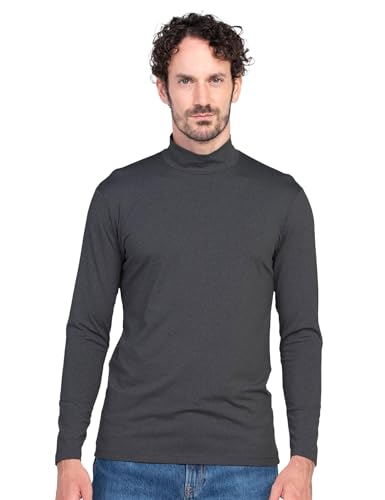 LAPASA Herren Stehkragen Thermounterhemd, Innenfleece Thermounterwäsche langarmliges Thermo Shirt Funktionsunterwäsche Oberteil (M102), Dunkelgrau meliert (Warm), XL von LAPASA