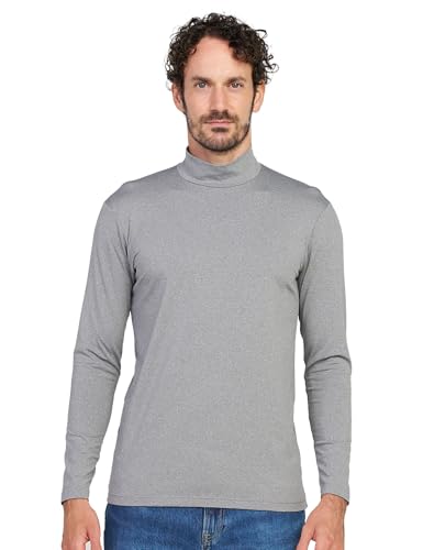 LAPASA Herren Stehkragen Thermounterhemd, Innenfleece Thermounterwäsche langarmliges Thermo Shirt Funktionsunterwäsche Oberteil (M102), Grau meliert (Warm), XXL von LAPASA