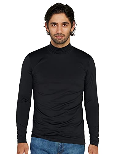 LAPASA Herren Stehkragen Thermounterhemd, Innenfleece Thermounterwäsche langarmliges Thermo Shirt Funktionsunterwäsche Oberteil (M102), Schwarz (Warm), L von LAPASA