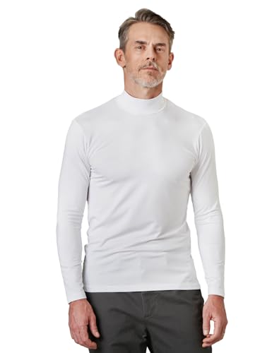 LAPASA Herren Stehkragen Thermounterhemd, Innenfleece Thermounterwäsche langarmliges Thermo Shirt Funktionsunterwäsche Oberteil (M123), Weiß (Wärmer), S von LAPASA