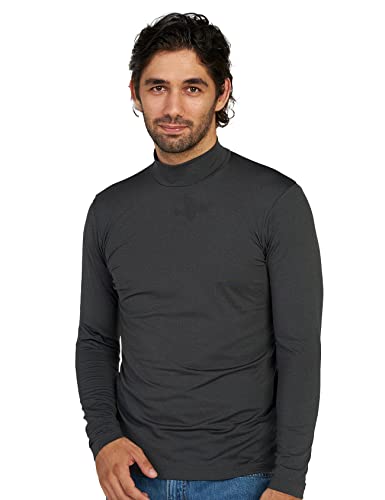 LAPASA Herren Stehkragen Thermounterhemd, Innenfleece Thermounterwäsche langarmliges Thermo Shirt Funktionsunterwäsche Oberteil (M123), Dunkelgrau meliert (Wärmer), L von LAPASA