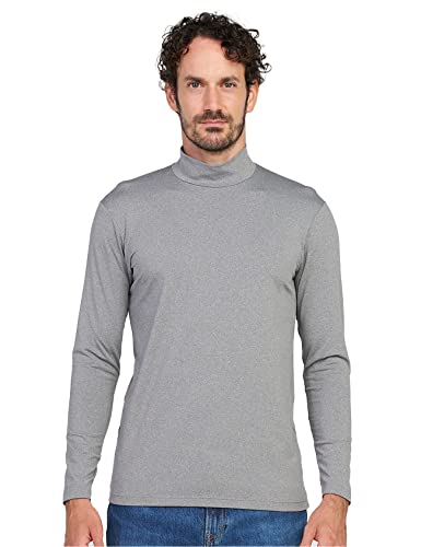 LAPASA Herren Stehkragen Thermounterhemd, Innenfleece Thermounterwäsche langarmliges Thermo Shirt Funktionsunterwäsche Oberteil (M123), Grau meliert (Wärmer), L von LAPASA