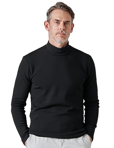 LAPASA Herren Stehkragen Thermounterhemd, Innenfleece Thermounterwäsche langarmliges Thermo Shirt Funktionsunterwäsche Oberteil (M132), Schwarz (Extra warm), L von LAPASA