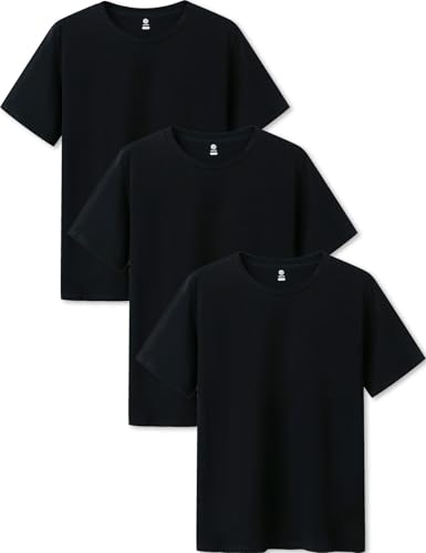 LAPASA Herren T-Shirts Baumwolle 3er Pack, Business Kurzarm Unterhemd Rundhalsausschnitt M05, Rundhals: Schwarz*3, L von LAPASA