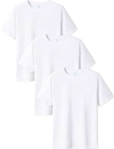 LAPASA Herren T-Shirts Baumwolle 3er Pack, Business Kurzarm Unterhemd Rundhalsausschnitt M05, Rundhals: Weiß*3, L von LAPASA