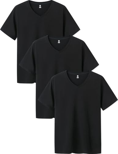 LAPASA Herren T-Shirts Baumwolle 3er Pack, Business Kurzarm Unterhemd V-Ausschnitt M06, V-Ausschnitt: Schwarz*3, XXL von LAPASA