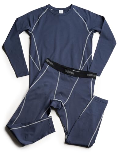 LAPASA Herren sportliche Thermounterwäsche Set, Thermo Oberteil & Lange Unterhosen Funktionsunterwäsche Skiunterwäsche Sets für Winter Sport (Thermoflux M53), Dunkelblau meliert + grau,S von LAPASA