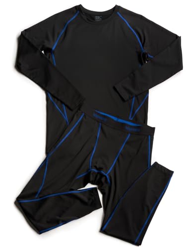 LAPASA Herren sportliche Thermounterwäsche Set, Thermo Oberteil & Lange Unterhosen Funktionsunterwäsche Skiunterwäsche Sets für Winter Sport (Thermoflux M53), Schwarz+Blau,S von LAPASA