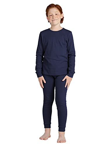 LAPASA Jungen Thermounterwäsche Set 100% Baumwolle - warmes Unterwäsche Set für Kinder, Pyjamaset - Leggings Langarmshirt (Thermoflux B10), Navy Blau, 5-6 Jahre von LAPASA