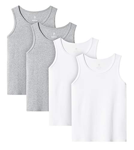 LAPASA Jungen 4er Pack Unterhemd Baumwolle Tank Top B11 (Weiß*2+Grau*2, Small) von LAPASA