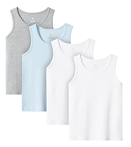 LAPASA Jungen 4er Pack Unterhemd Baumwolle Tank Top B11 (Weiß*2+ Grau meliert+ Hellblau, Small) von LAPASA