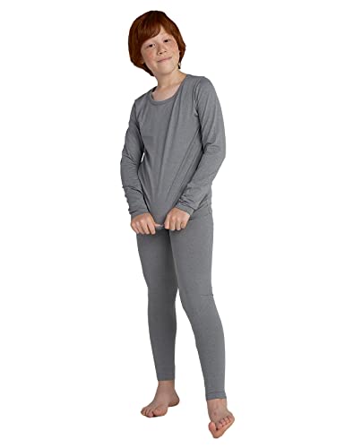 LAPASA Jungen Innenfleece Thermounterwäsche Set, Thermo Unterhemd + Hose Skiunterwäsche Funktionsunterwäsche Sets für Kinder 4-13 Jahre (Thermoflux B03), Grau meliert, 4-5 Jahre von LAPASA