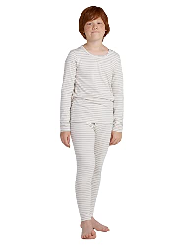 LAPASA Jungen Innenfleece Thermounterwäsche Set, Thermo Unterhemd + Hose Skiunterwäsche Funktionsunterwäsche Sets für Kinder 4-13 Jahre (Thermoflux B03), Hellgrau gestreift, 4-5 Jahre von LAPASA