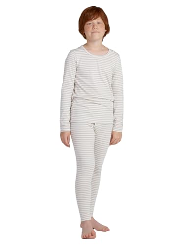 LAPASA Jungen Innenfleece Thermounterwäsche Set, Thermo Unterhemd + Hose Skiunterwäsche Funktionsunterwäsche Sets für Kinder 4-13 Jahre (Thermoflux B03), Hellgrau gestreift, 9-10 Jahre von LAPASA
