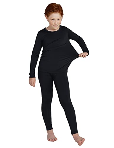 LAPASA Jungen Innenfleece Thermounterwäsche Set, Thermo Unterhemd + Hose Skiunterwäsche Funktionsunterwäsche Sets für Kinder 4-13 Jahre (Thermoflux B03), Schwarz, 5-6 Jahre von LAPASA