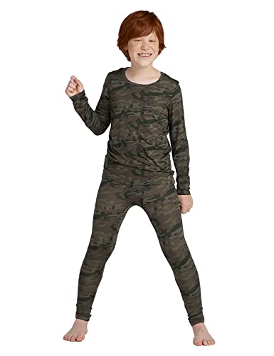 LAPASA Jungen Innenfleece Thermounterwäsche Set, Thermo Unterhemd + Hose Skiunterwäsche Funktionsunterwäsche Sets für Kinder 4-13 Jahre (Thermoflux B03), Tarnung grün, 4-5 Jahre von LAPASA