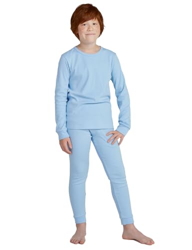 LAPASA Jungen Thermounterwäsche Set 100% Baumwolle - warmes Unterwäsche Set für Kinder - Leggings Langarmshirt (Thermoflux B10), Hellblau (B), 9-10 Jahre von LAPASA