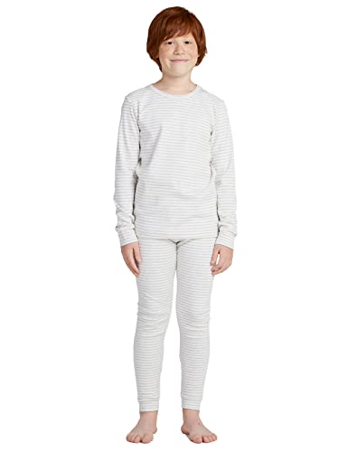 LAPASA Jungen Thermounterwäsche Set 100% Baumwolle - warmes Unterwäsche Set für Kinder, Pyjamaset - Leggings Langarmshirt (Thermoflux B10), Grau-weiß gestreift, 9-10 Jahre von LAPASA