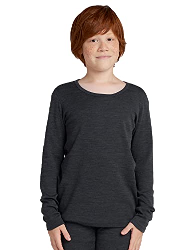 LAPASA Kinder 100% Merinowolle Thermounterhemd, Premium Merino Wolle Warme Thermounterwäsche Unterhemd Unisex K13, Dunkelgrau, 13 Jahre von LAPASA