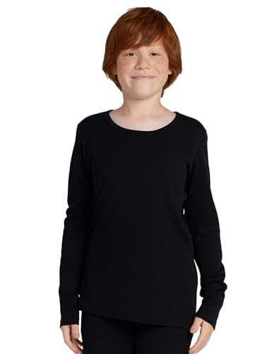 LAPASA Kinder 100% Merinowolle Thermounterhemd, Premium Merino Wolle Warme Thermounterwäsche Unterhemd Unisex K13, Schwarz, 9-10 Jahre von LAPASA