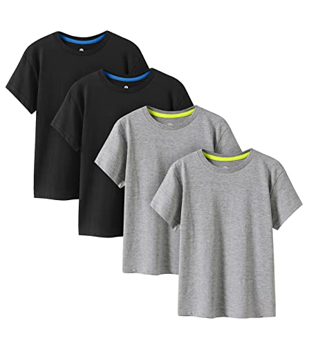 LAPASA Kinder T Shirt 100% Baumwolle 4er Pack Unisex 3-13 Jahre/ 95-165 Jungen Mädchen K01 (2 Grau, 2 Schwarz, XX-Small) von LAPASA