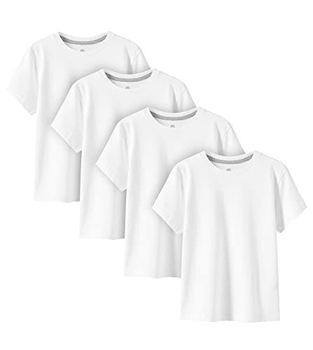 LAPASA Kinder T Shirt 100% Baumwolle 4er Pack Unisex 3-13 Jahre/ 95-165 Jungen Mädchen K01 (Weiß, Small) von LAPASA