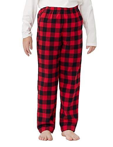 LAPASA Kinder Schlafanzughose Loungehose Freizeithose Pyjamahose Baumwolle Flanell 3-13 Jahre/ 95-165 Unisex Jungen Mädchen K06 (Rot+Schwarz 2, M) von LAPASA