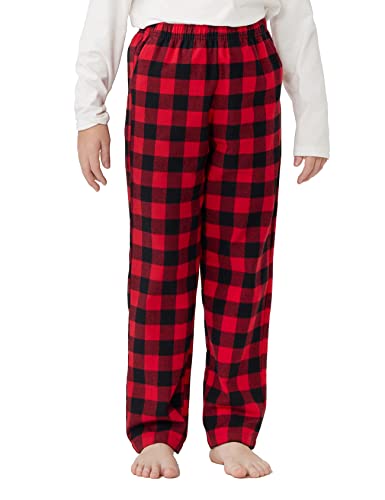 LAPASA Kinder Schlafanzughose Loungehose Freizeithose Pyjamahose Baumwolle Flanell 3-13 Jahre/ 95-165 Unisex Jungen Mädchen K06 (Rot+Schwarz 2, S) von LAPASA