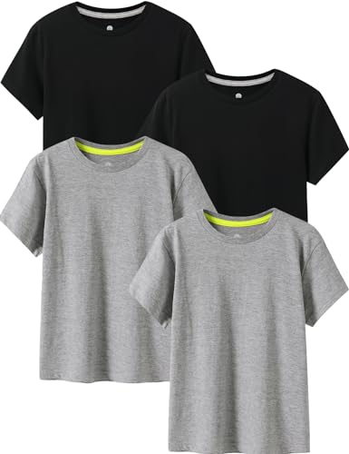 LAPASA Kinder T Shirt 100% Baumwolle 4er Pack Unisex 3-13 Jahre/ 95-165 Jungen, Hellgrau meliert*2, Schwarz*2, 11-12 Jahre von LAPASA