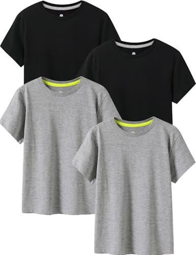 LAPASA Kinder T Shirt 100% Baumwolle 4er Pack Unisex 3-13 Jahre/ 95-165 Jungen, Hellgrau meliert*2, Schwarz*2, 11-12 Jahre von LAPASA