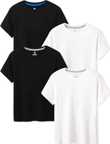 LAPASA Kinder T Shirt 100% Baumwolle 4er Pack Unisex 3-13 Jahre/ 95-165 Jungen, Weiß,Schwarz,Weiß V-Ausschnitt, Schwarz V-Ausschnitt, 13 Jahre von LAPASA