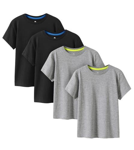 LAPASA Kinder T Shirt 100% Baumwolle 4er Pack Unisex 3-13 Jahre/ 95-165 Jungen Jungs Sport K01 (2 Grau, 2 Schwarz, XX-Small) von LAPASA
