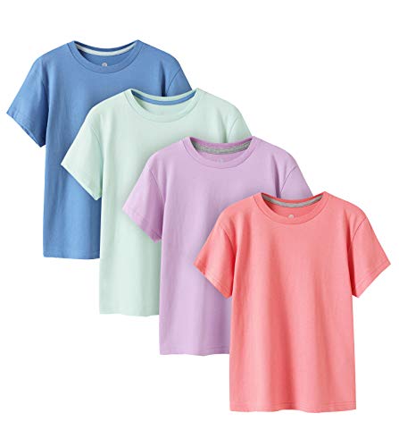 LAPASA Kinder T Shirt 100% Baumwolle 4er Pack Unisex 3-13 Jahre/ 95-165 Jungen Mädchen K01 (Pink, Hellviolett, hellblau, Aqua, Large) von LAPASA