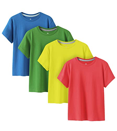 LAPASA Kinder T Shirt 100% Baumwolle 4er Pack Unisex 3-13 Jahre/ 95-165 Jungen Mädchen K01 (Rot, Zitronengelb, Grün, Blau, X-Large) von LAPASA