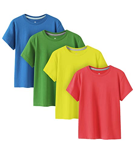 LAPASA Kinder T Shirt 100% Baumwolle 4er Pack Unisex 3-13 Jahre/ 95-165 Jungen Mädchen K01 (Rot, Zitronengelb, Grün, Blau, Small) von LAPASA