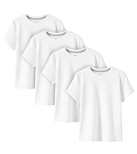 LAPASA Kinder T Shirt 100% Baumwolle 4er Pack Unisex 3-13 Jahre/ 95-165 Jungen Mädchen K01 (Weiß, XX-Large) von LAPASA