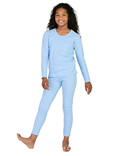 LAPASA Mädchen Thermounterwäsche Set 100% Baumwolle - warmes Unterwäsche Set für Kinder, Pyjamaset - Leggings und Langarmshirt (Thermoflux G09), Blau, 7-8 Jahre von LAPASA