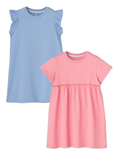 LAPASA Mädchen 2er Pack Baumwoll Langschnitt-Shirts als Kleid, G20 Hellblau, Pink, 4-5 Jahre von LAPASA